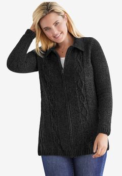 Chenille Zip Cable Cardigan