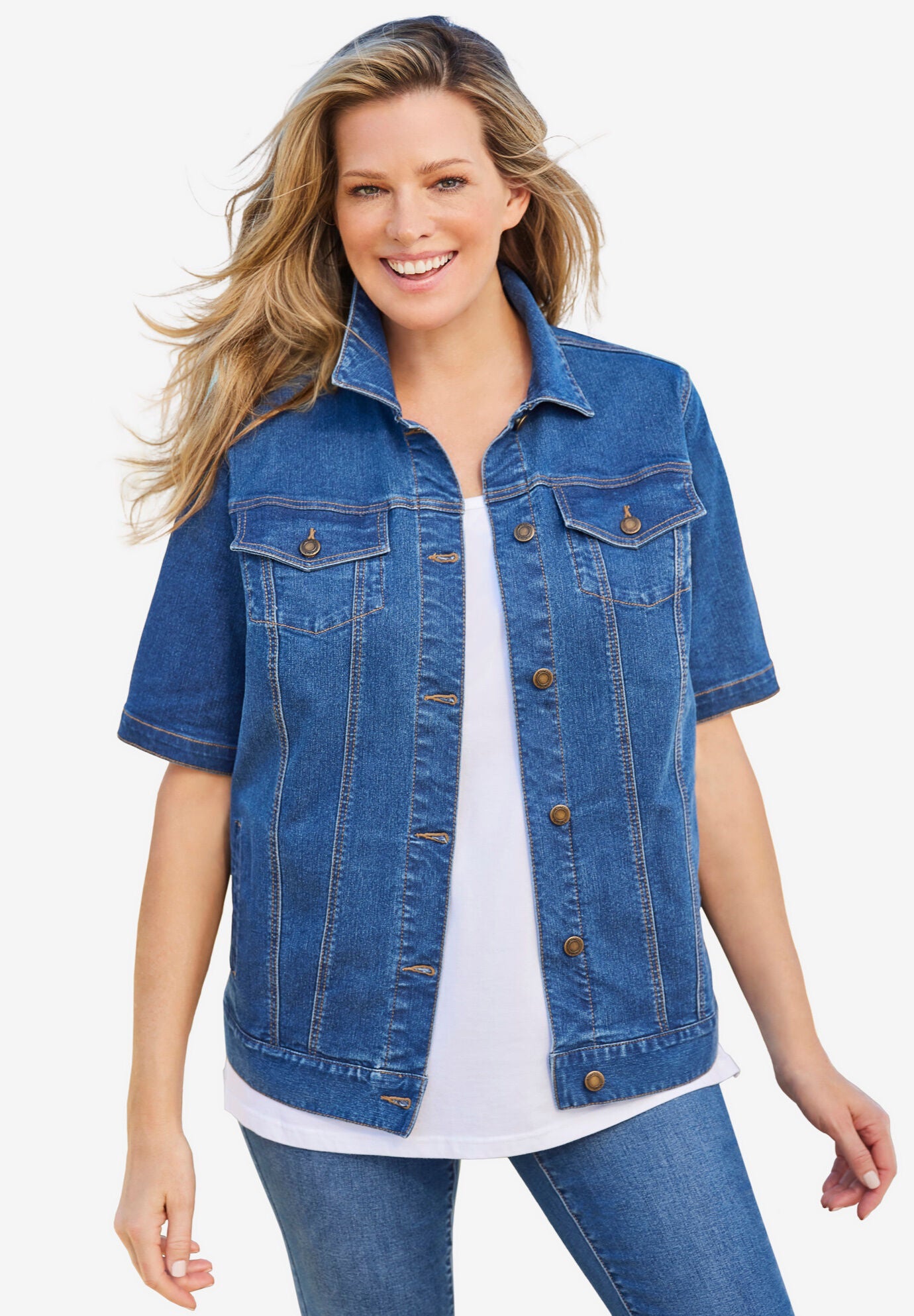 Short Sleeve Denim Jacket Woman Within