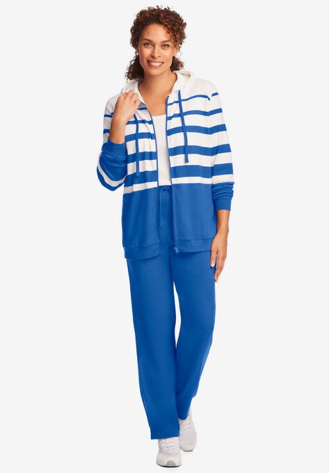 Striped Full Zip Sweatshirt Set, , alternate image number null