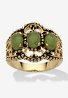 Yellow Gold-Plated Antiqued Genuine Green Jade Ring, JADE, hi-res image number 0