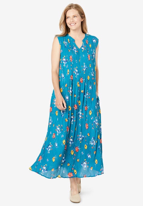 Sleeveless Pintuck Crinkle Dress Plus Sizecrinkle Dresses