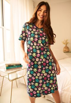 V-Neck Short Sleeve Knee-Length Cotton Sleepshirt