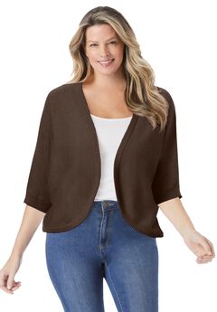 Rib Trim Cardigan Shrug Sweater