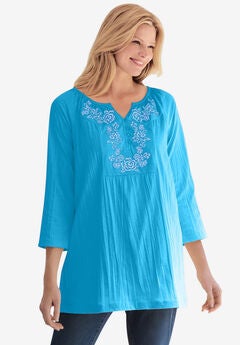 Embroidered Crinkle Tunic