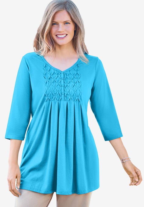 Smocked Henley Trapeze Tunic, PARADISE BLUE, hi-res image number null