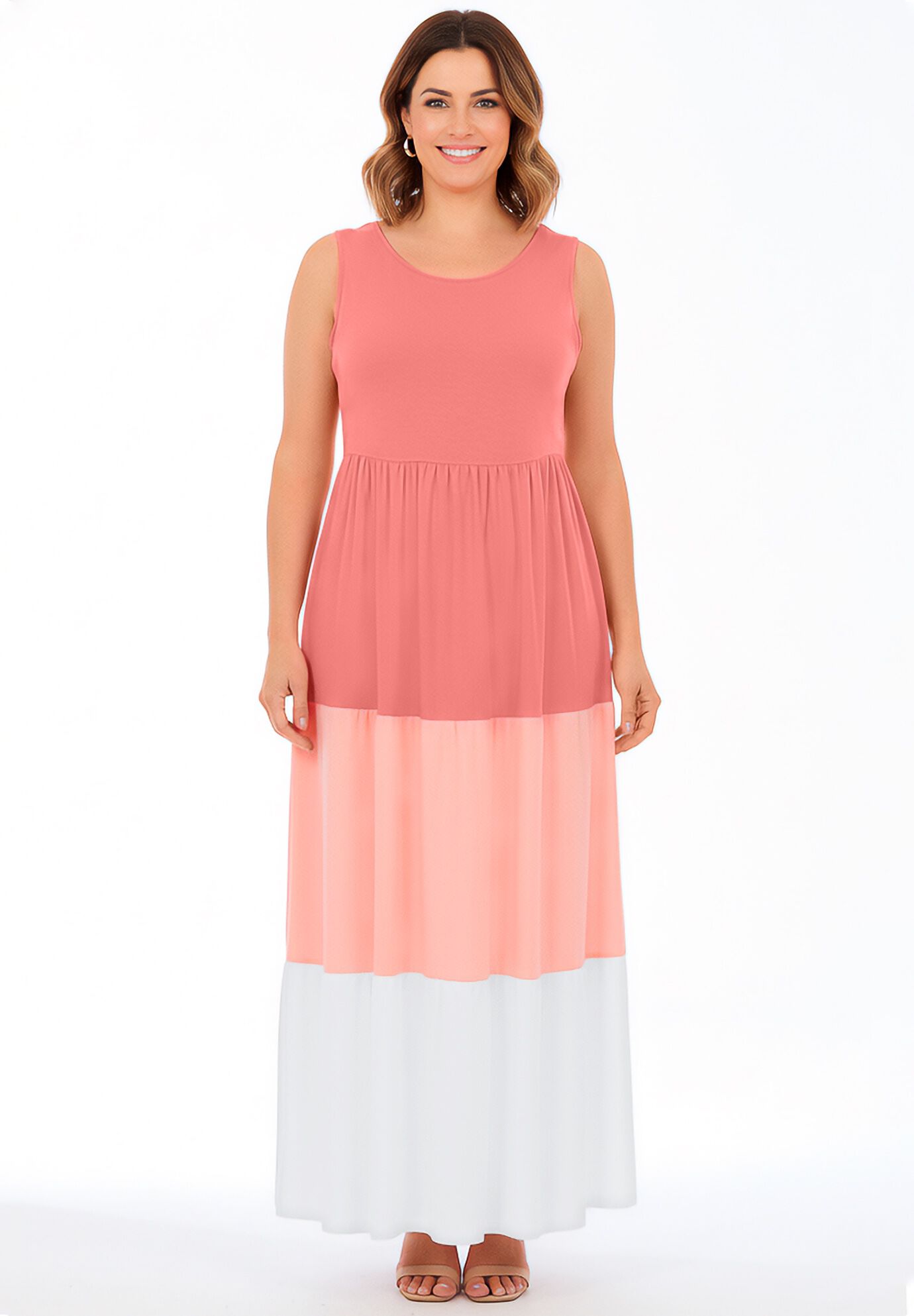 Colorblock Tiered Dress, SWEET CORAL COLORBLOCK, hi-res image number 0