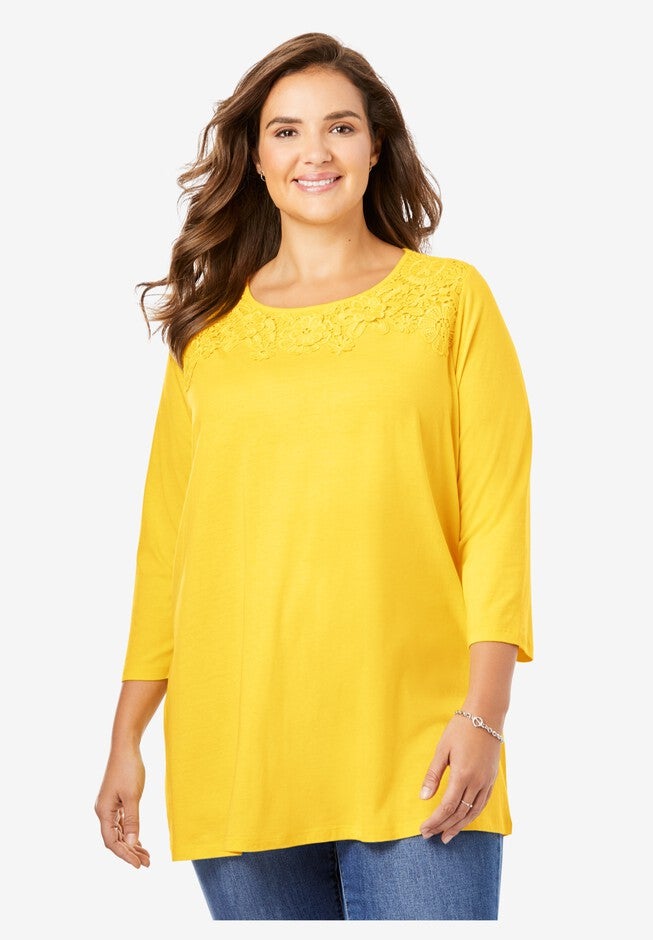 Crochet Trim Tee, PRIMROSE YELLOW, hi-res image number 0