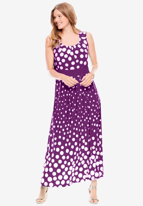 Empire-waist Print maxi dress, PLUM PURPLE OMBRE DOT, hi-res image number null
