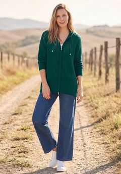 Open Stitch Zip Hoodie Long-Sleeve Sweater
