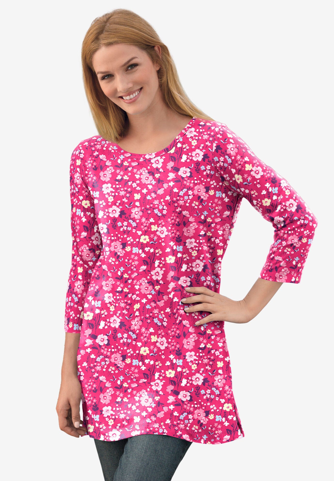 Perfect Printed Three-Quarter-Sleeve Scoopneck Tunic, , alternate image number 5