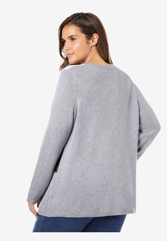 Woman Within Womens Plus Size Patchwork Long-Sleeve Pullover Sweater
