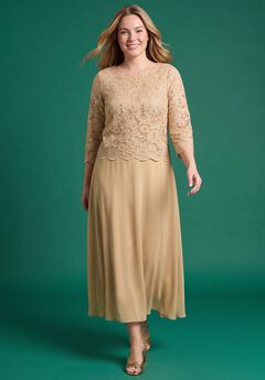 Two-fer Lace Bodice Georgette Dress