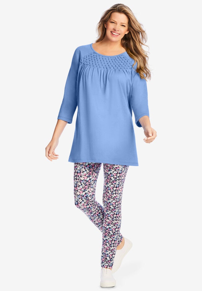 Three-Quarter Sleeve Smocked Tunic, , alternate image number 3