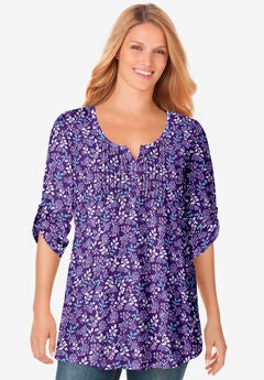 7-Day Three-Quarter Sleeve Pintucked Henley Tunic