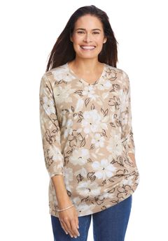 Perfect Printed Three-Quarter Sleeve V-Neck Tee