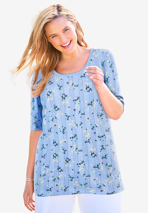 Pointelle Scoopneck Tee, FRENCH BLUE DITSY BOUQUET, hi-res image number null