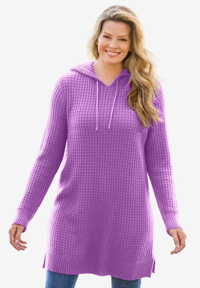 Waffle-Knit Hoodie, PRETTY VIOLET, hi-res image number null