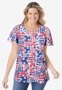 Lattice-Detail Cold-Shoulder Tee