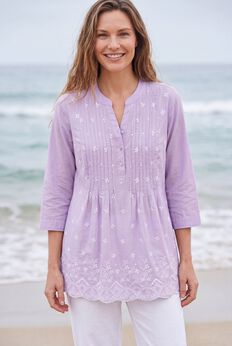 Embroidered Pintuck Tunic