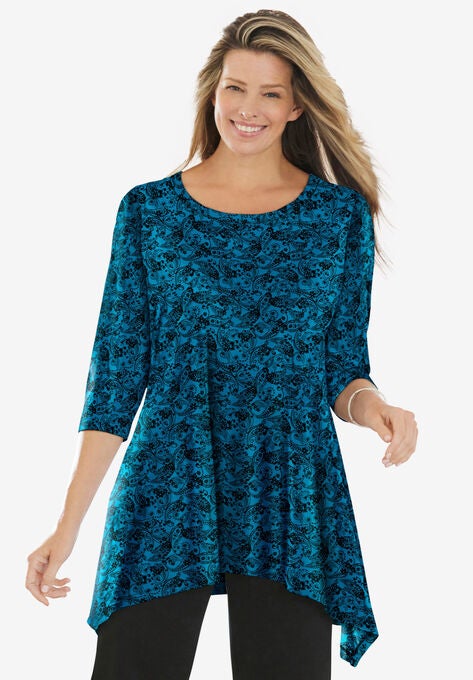 The Sharkbite Tunic, DEEP TEAL SKETCH PAISLEY, hi-res image number null