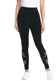 Stretch-Cotton Knit Pull-On Embroidered Leggings