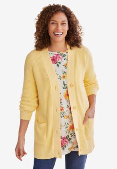 Button-Front Shaker Cardigan
