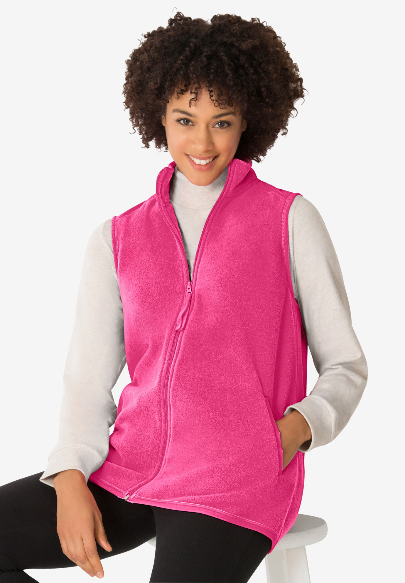 Woman Within Womens Plus Size Zip-Front Microfleece Vest 