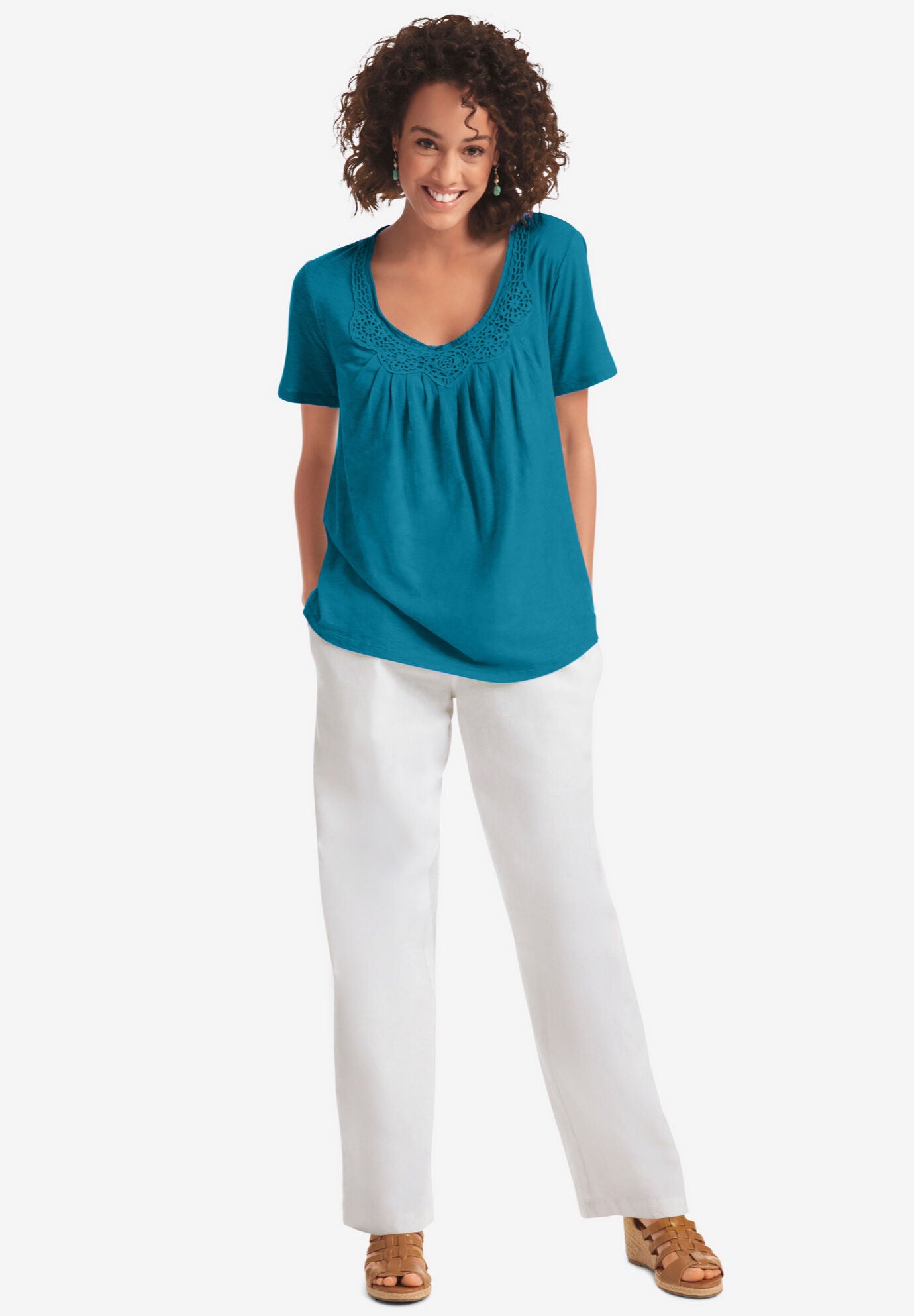 CrochetTrim Knit Top Woman Within