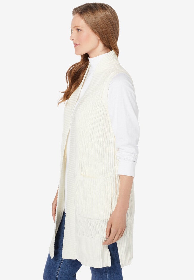 Open Front Shaker Sweater Vest, , alternate image number 2