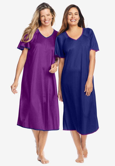 2-Pack Short Silky Gown , FRESH BERRY ULTRA BLUE, hi-res image number null