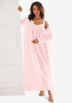 Long 2-Piece Cabbage-Rose Peignoir Set