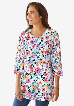 Perfect Printed Three-Quarter-Sleeve V-Neck Tunic