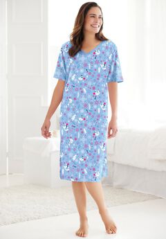 V-NECK SHORT SLEEVE KNEE-LENGTH COTTON SLEEPSHIRT