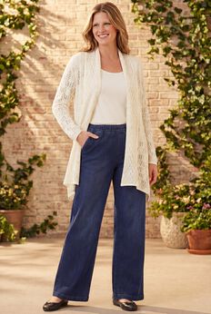 Open Front Pointelle Cardigan Sweater