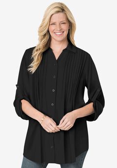 Rayon Pintucked Effortless Tunic Blouse