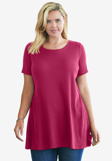 Washed Thermal Trapeze Tunic, BRIGHT CHERRY, hi-res image number null