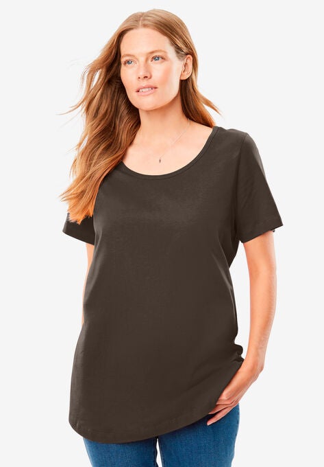 Perfect Short-Sleeve Scoop-Neck Tee, CHOCOLATE, hi-res image number null