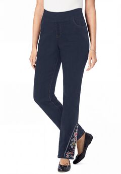Flex-Fit Pull-On Straight-Leg Gap-Free Stretch Denim Jeans