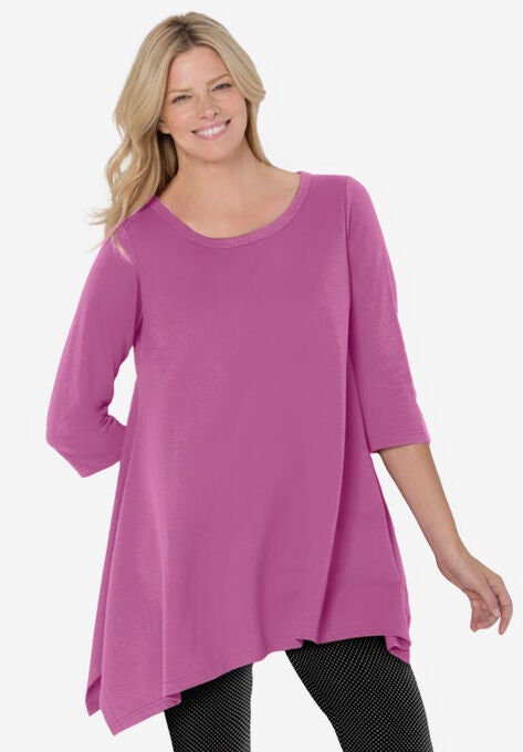 French Terry Handkerchief Hem Tunic, PRETTY ORCHID, hi-res image number null