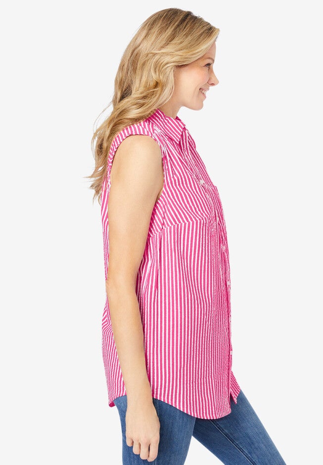 Sleeveless Seersucker Shirt, , alternate image number null