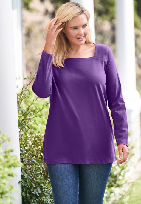Perfect Long-Sleeve Square-Neck Tee, , alternate image number null