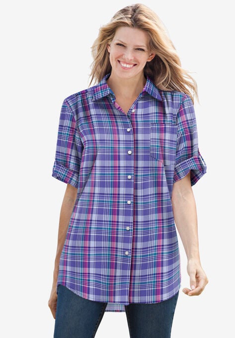 Short Sleeve Button Down Seersucker Shirt Plus Sizeshirts