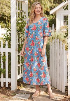 Ruffle-Sleeve Maxi-Length Dress
