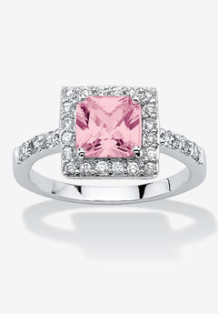 Simulated Birthstone and Crystal Halo Ring in Sterling Silver