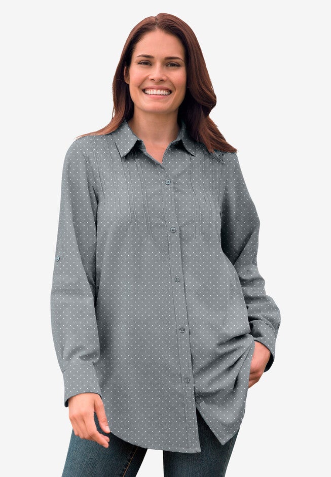 Pintucked Corduroy Button Down Shirt, GUNMETAL DOT, hi-res image number null