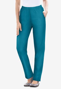 Fineline Pull-On Elastic Waist Straight-Leg Stretch Denim Jeans