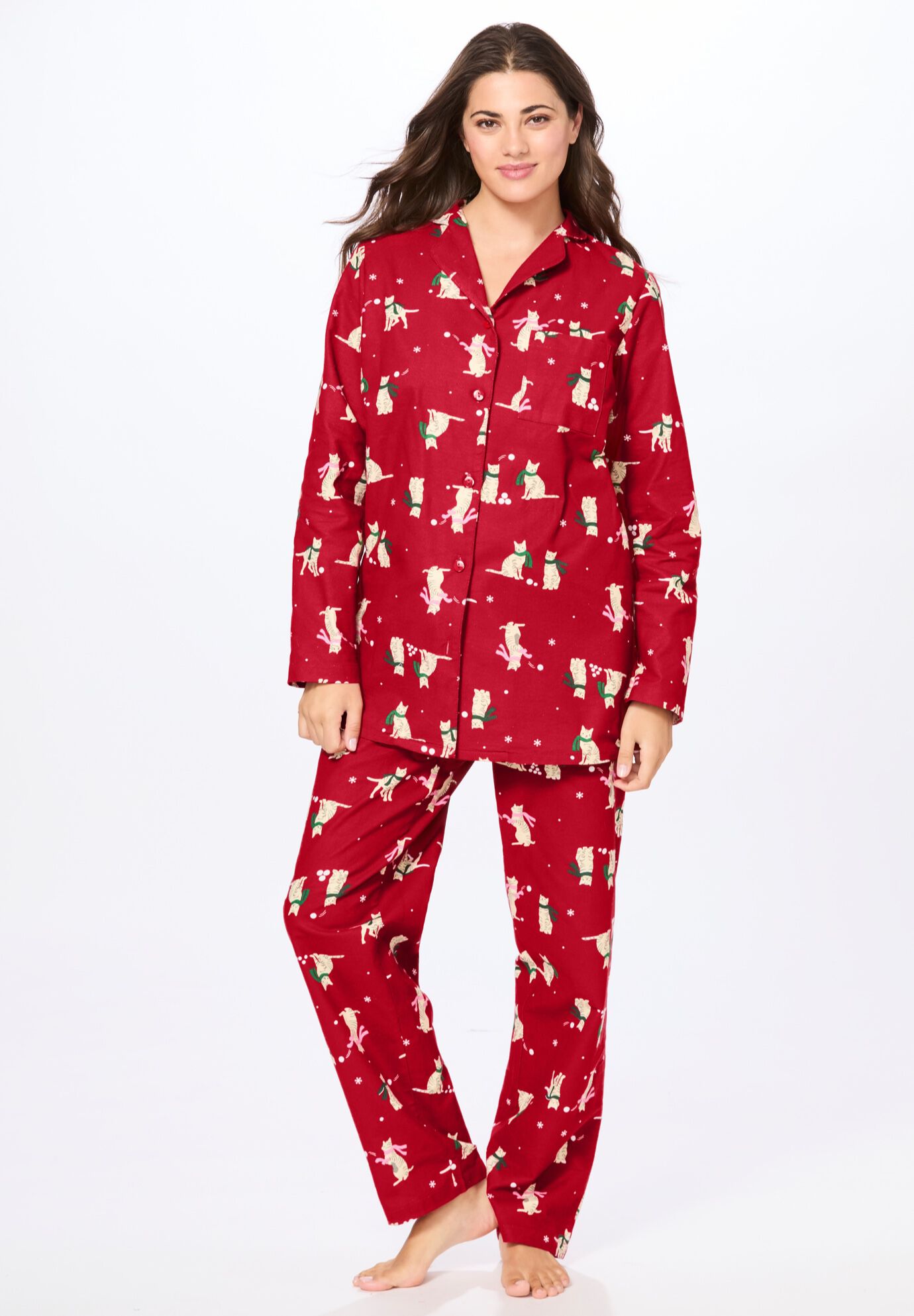 Woman within flannel pajamas on sale