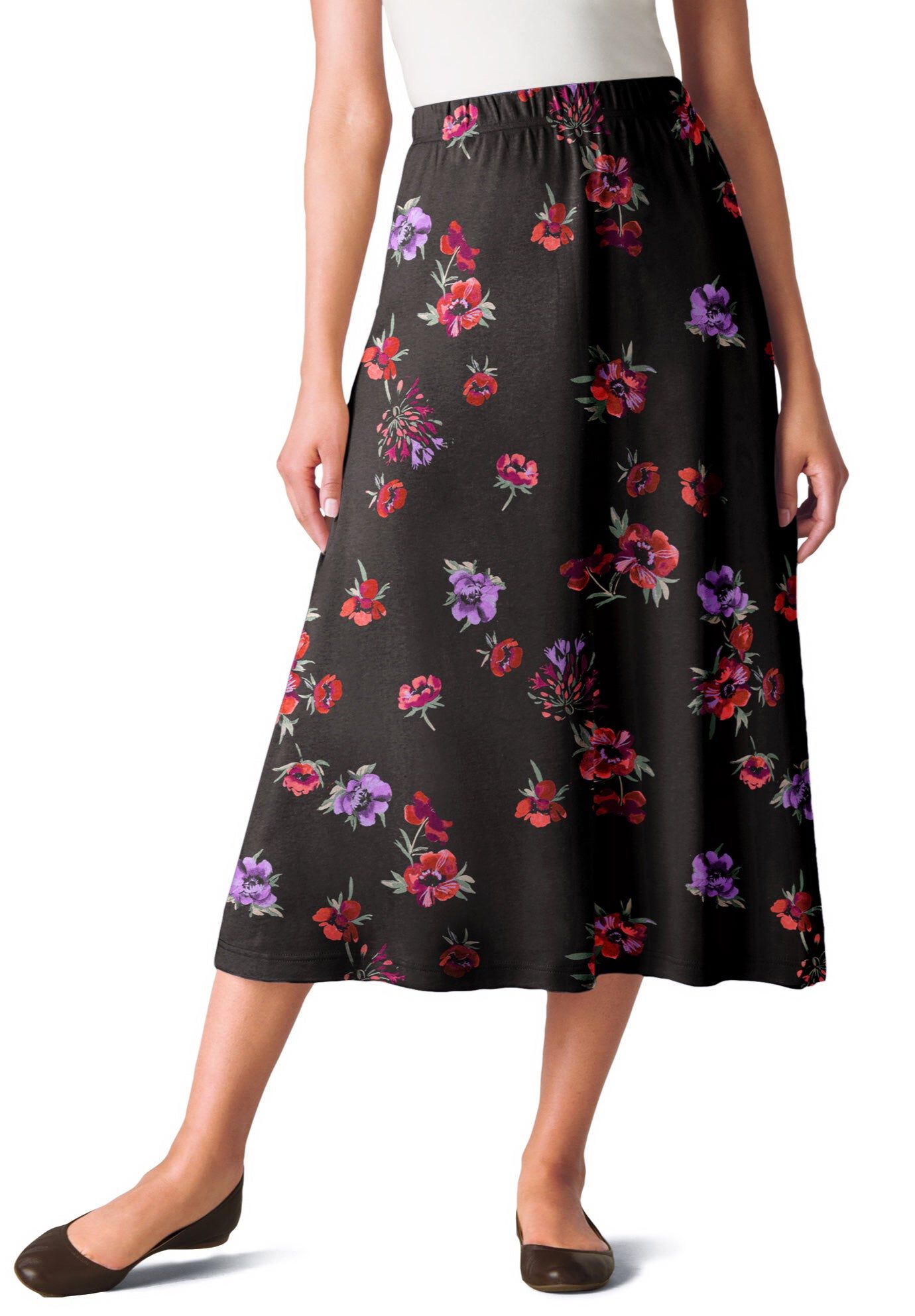 7-Day Knit A-Line Skirt, BLACK MAGNOLIA, hi-res image number 0
