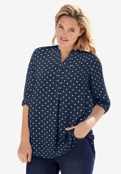Rayon 7-Day Three-Quarter Sleeve Tab-Front Tunic
