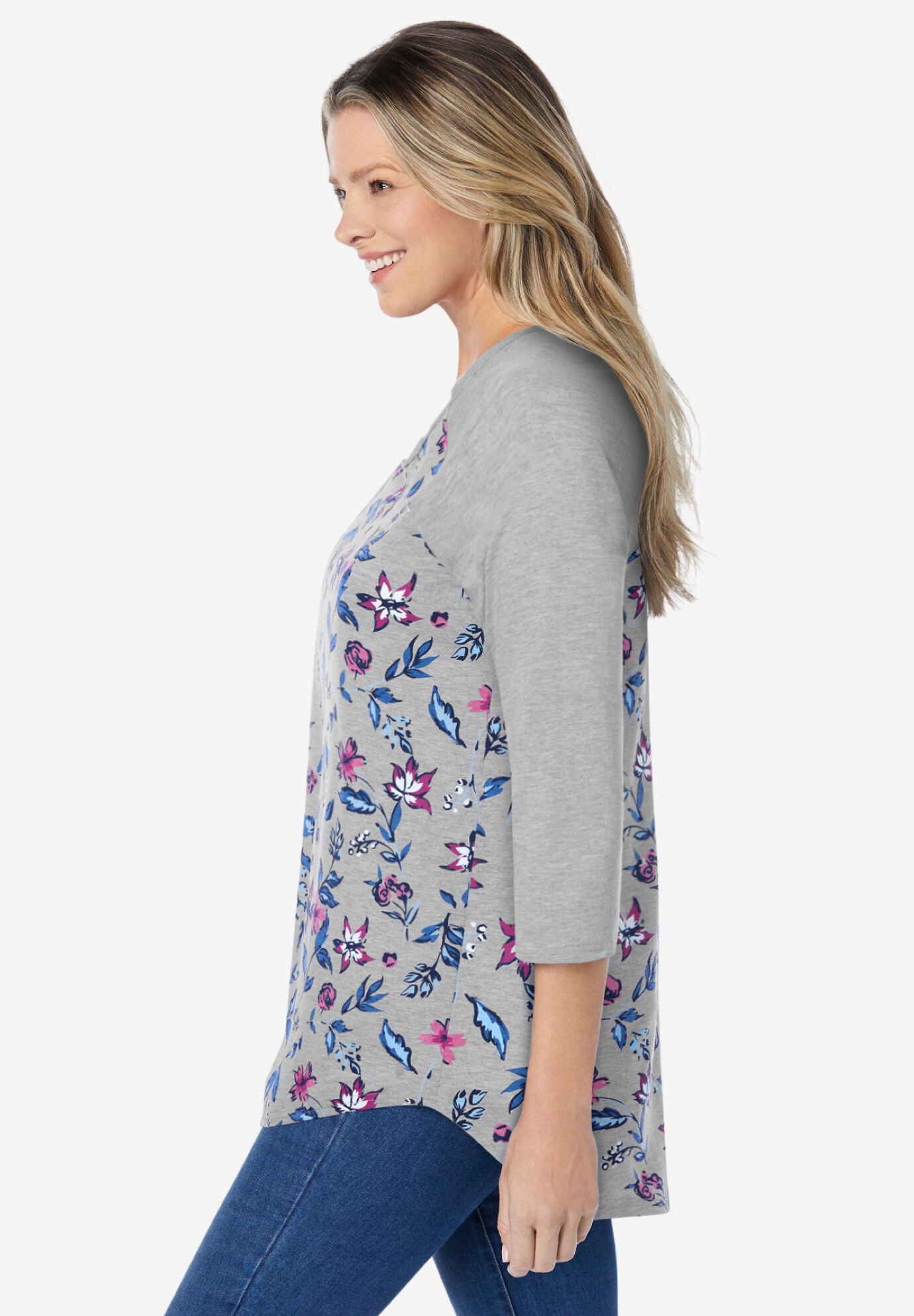 ThreeQuarter Sleeve Raglan Tee for Women, Black Raspberry Graphic